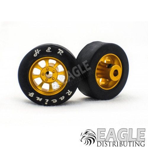 1/8 x 27mm x 12mm Gold Nascar Front Wheels w/Rubber Tires-HR1113