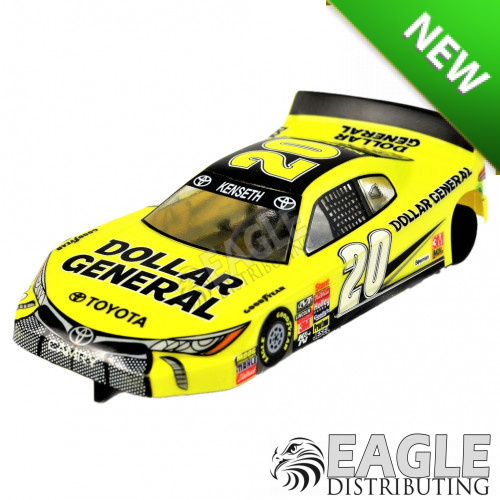 1:24 Scale RTR, 4" Cheetah 21 Chassis, Hawk 7, 64 Pitch, Stock Car, Toyota Custom Body, Dollar General #20 Livery
